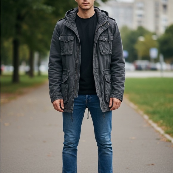 American Eagle Outfitters Other - American Eagle Outfitters Dark Gray Hooded Utility Jacket Men’s Sz L